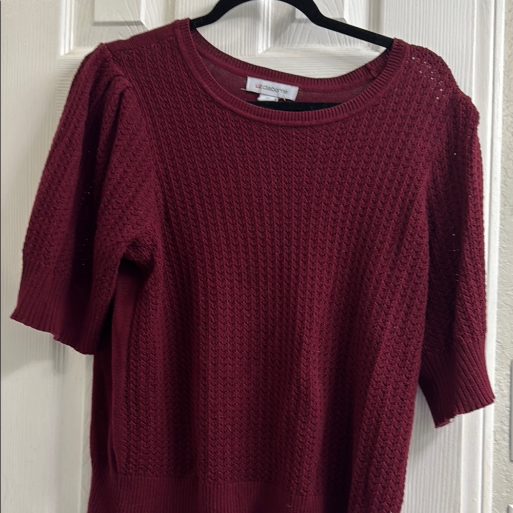 Liz Claiborne Red Crew Neck Sweater Ribbed Texture